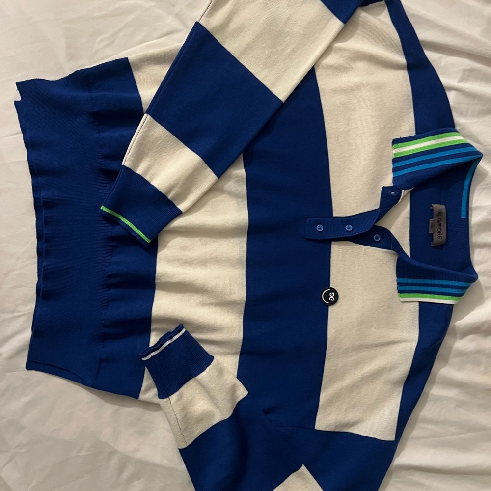 G/FORE Classic Blue and White Rugby Knit Sweater